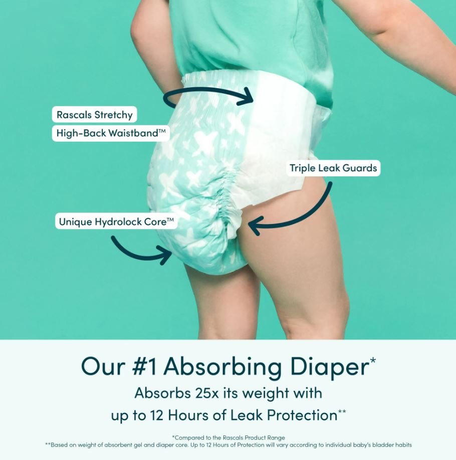 Rascals Premium Baby Diapers - Size 7, 17+ kg, 26 Count
