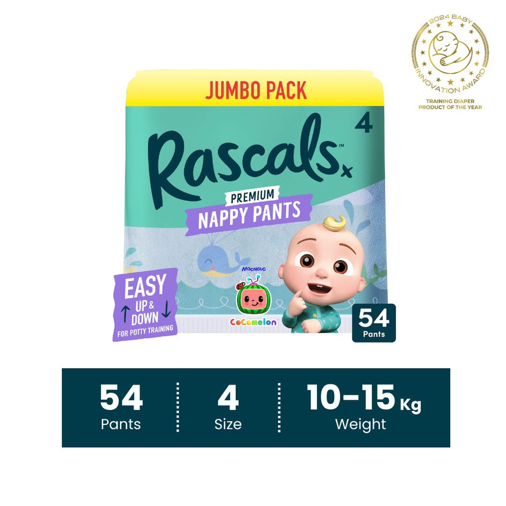 Rascals Cocomelon Edition Training Diaper Pants, Jumbo Pack, Size 4, 10-15 kg, 54 Count