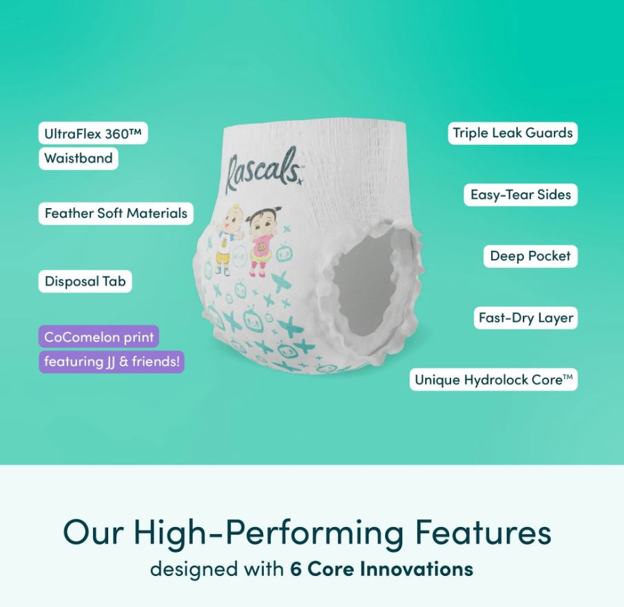 Rascals Cocomelon Edition Training Diaper Pants, Jumbo Pack, Size 7, 17+ kg, 38 Count