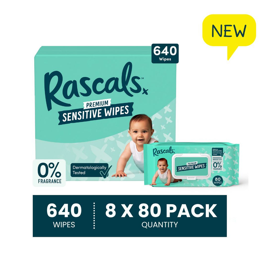 Rascals Premium Baby Sensitive Wipes Pack of 640 (8 x 80)